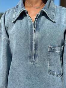 GLOURI Date Night Outfit, Gifts For Her Women's Simple, Fashionable, Versatile Denim Dress With A Lapel And Loose Fit - 藍色 - 查看 5