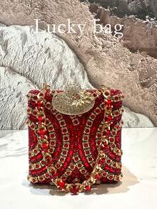 1 geantă de mână de lux cu strasuri strălucitoare pentru femei, geantă mini cu cristale pentru femei, geantă crossbody elegantă pentru petrecere cu lanț cu strasuri, geantă de petrecere cu model imprimat, perfectă pentru petrecere, nuntă, bal, eveniment formal, poșetă elegantă pentru femei