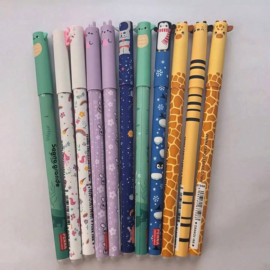8pcs/Set Erasable Gel Pens, Random Cartoon Animal Shaped, 0.5mm Tip, Refillable, Office Supplies, Writing Tools, Ideal Gift For Holidays And Birthdays - Animal-shaped Pens - View 1