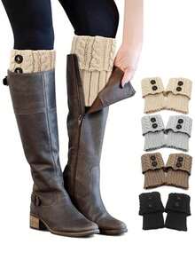 1 Pair Women's Winter Warm Boot Covers, Crochet Knitted Short Boot Socks, Leg Warmers, Warm Gift - Multicolor - View 1