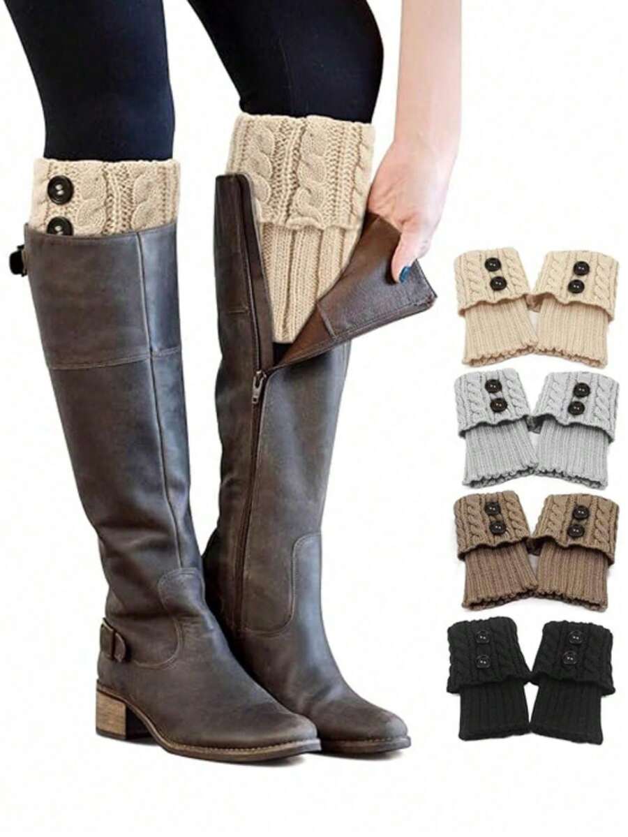 1 Pair Women's Winter Warm Boot Covers, Crochet Knitted Short Boot Socks, Leg Warmers, Warm Gift - Multicolor - View 1