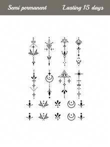 STARTTOOS 防水半永久纹身，极简手部纹身，极简叶子设计，斋月临时纹身，防水，仿真纹身，植物纹身，手指纹身，魔法纹身，持续1-2周，女士纹身 - 藍色 - 查看 8