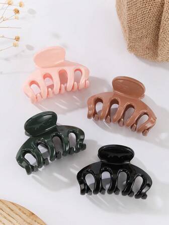 4 piezas Pinzas para el cabello de plástico ligeras de tamaño mediano con color brillante de gelatina para mujeres, accesorios de cabello elegantes de unicolor minimalistas y versátiles de moda, adecuados para salidas diarias, ocio, fiestas, viajes, lavarse la cara, bañarse, maquillaje, combinar con ropa