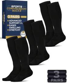 3 pares de calcetines de compresión de 20 a 30 mmHg - Calcetines de compresión para mujeres y hombres | correr, atletismo, viajes, enfermeras - 3 Negro con Negro - 3 Pares - Ver 2