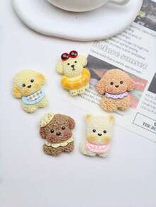 10/30个随机混合卡通毛绒小狗树脂DIY配件，手工奶油胶手机壳发夹钥匙扣装饰贴纸 - 卡通款 - 查看 5