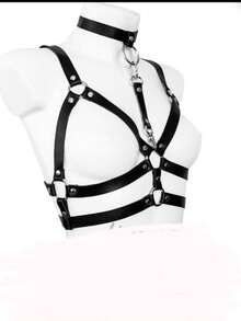 Harness Bust Cropped PU Leather Buckle - 黑色 - 查看 1