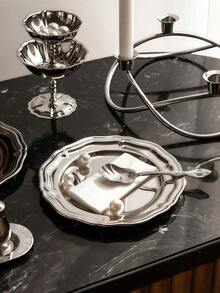 1 đĩa phục vụ kiểu Châu Âu bằng thép không gỉ, nhẹ, sang trọng, cao cấp dùng cho đồ ăn nhẹ, trái cây, tráng miệng trong gia đình. - Bạc - Xem 8