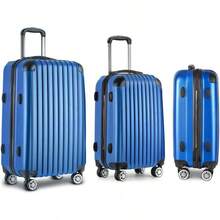 Wanderlite Luggage Set 3pcs Blue Suitcase Hand Luggages Travel ABS Hard Case Hardside Shell Lightweight Trolley Carry On Bag TSA Lock 6pcs Storage Organisers - Blue - View 1