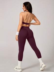 NcmRyu 1 Bộ đồ thể thao nữ màu trơn, co giãn, gồm áo ngực và quần legging, thích hợp cho tập luyện thể dục, chạy bộ, yoga, pilates mùa hè. - Màu Đỏ Sâu - Xem 9