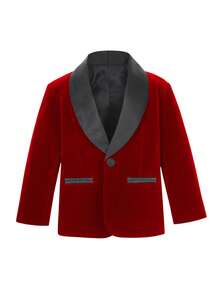 1pc Boys Gentleman Suit Jacket, Shawl Neck Blazer, Suitable For Birthday, Wedding, Children Formal Wear - Red - View 4
