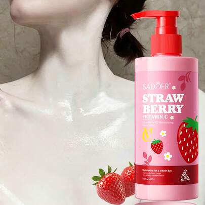 1 Botella de Loción Corporal de Niacinamida, Crema Hidratante, Fragancia de Larga Duración, Hidratación Refrescante, Firmeza de la Piel, Blanqueamiento Corporal, Aroma a Fresa, Iluminación, Refinamiento de Poros, Prevención de Sequedad y Agrietamiento, Apto para Cuidado Facial, de Manos, Pies y Body; Regalo del Día de San Valentín