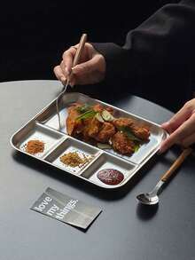 1pc Stainless Steel Creative Tray, Cake Plate, Dessert Plate, Multi-Compartment Dish, Industrial Style Tableware, Barbecue Seasoning Plate, Snack Sauce Plate - Silver - View 14