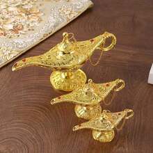 Lampă magică vintage cu accesoriu pentru costum, decor clasic arab cu plante (auriu), lampă magică cu banner de căutare cu model auriu de lux, decor pentru banchet la palat, lampă magică, cadou decor pentru lampă magică lucrat manual, cadou de ziua de naștere pentru absolvire - Aur - Vizualizare 4
