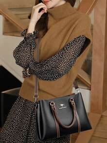 女士真皮柔软PU手提包 复古单肩托特包 奢华设计师款女士大容量钱包包 A Main