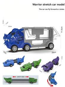 三合一恐龙玩具收纳盒、恐龙惯性变形伸缩玩具车、弹射玩具车、男孩互动益智玩具、儿童礼物 - 彩色 - 查看 11