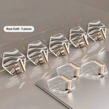 5/8pcs Acrylic Hexagon Adhesive Hooks, Transparent No Drill Bathroom, Kitchen, Cabinet, Wall Mounted Hooks, Dorm Coat Hooks (With Adhesive Backing) - Multicolor - View 9