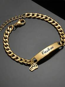 Customized Engraved Stainless Steel Bracelet, Charm Bracelet With Crown, Star, Heart And Butterfly - Personalized Curved ID Chain Gift For Birthday, Valentine's Day, Mother's Day, Thanksgiving - Multicolor - View 2