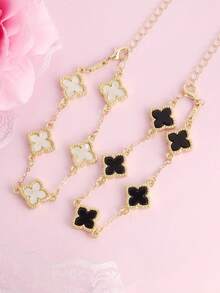 2 piezas Pulseras elegantes y versátiles con encantos de trébol de cuatro hojas y flor de cuatro pétalos de lujo y moda para mujeres - Multicolor - Ver 4