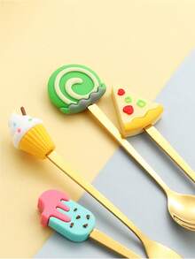 1 pièce/2 pièces Ensemble cadeau de couverts en acier inoxydable - cuillère à dessert et fourchette de dessin animé, brasseur à café, fourchette à fruits - Multicolore - Voir 5