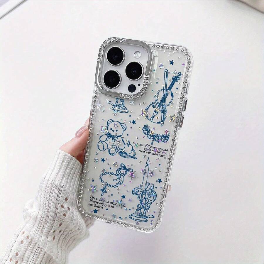 Funda de Teléfono Retro con Diseño de Oso y Estrella de Tema Oscuro con Diamantes Brillantes y IMD, con un Gran Agujero y Borde Transparente con Diamantes, Compatible con iPhone 16 Pro Max, 15, 14 Plus, 13, 12 y 11.Perfecto como regalo de Navidad, regalo de Año Nuevo, regalo de Pascua, regalo de Halloween, o para amigos y familiares. - transparente - Ver 1