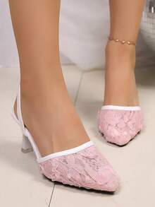 Women's Summer New Fashion Black Velvet Pleated French Elegant Pointed Toe Backless Versatile Stiletto High Heel Sandals Suitable For Dining Out And Dates - Pink - View 3