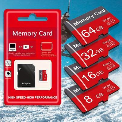 [High Speed Memory Card] High Speed 1pc Memory Card 64GB 32GB 16GB With Adapter| Flash TF Card 8GB 4GB 2GB 1GB, A1 C10 Memory TF Card For Tablet/Camera/Mobile Phone/Laptop/PC/Car Audio/Game Console/Audio - Store Your Files Securely!