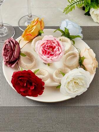 1pc Elegant Rose Flower Napkin Ring, Wedding/Valentine's Day/Hotel Dining Decor, Creative Floral Napkin Holder