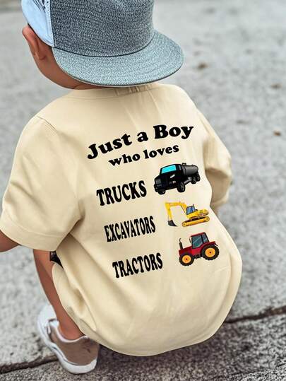 1pc Toddler Boys' Casual Printed Round Neck Short Sleeve T-Shirt, Summer Student Wear - Colorful Letter & Toy Car Print T-Shirt Brings Joy And Happiness To Every Child!