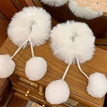 2 buc/set eleganți de păr drăguți și eleganti, albi, pufoși, cu ciucuri, design mic și delicat, ușor de fixat, material moale, potriviți pentru coafuri cu coadă de cal, , accesoriu de modă pentru zi cu zi, petrecere, călătorii, elastici de păr, benzi de cauciuc, frânghie de păr, cravată elastică de păr - Cravată de păr cu ciucuri de pluș alb - Vizualizare 3