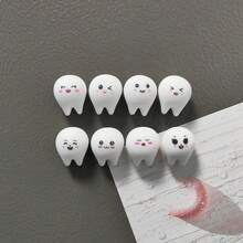 6pcs/8pcs Cute White Tooth Shaped Resin Refrigerator Magnets, Glow-In-The-Dark Fridge Stickers, Cartoon Dental Health Theme Magnetic Home & Office Decor