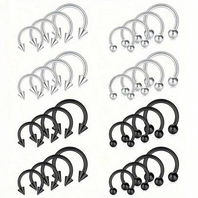 32Pcs 18G Horseshoe Piercing For Women Men Variety Of Sizes Horseshoe Rings Surgical Steel Nose Septum Horseshoe Hoop Earring Eyebrow Earring Hoop Lip