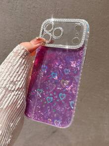 奢华水钻亮片镶嵌紫色亚克力硬壳手机壳,兼容 17 Pro Max/17 Pro/17 Air/17/16 Pro Max/16/16 Pro/16 Plus/15/15 Pro Max/15 Pro/15 Plus/11/12/13/14 Pro Max/11 Pro/11 Pro Max/12 Pro/12 Pro Max/13 Pro/13 Pro Max/7 Plus/14 Pro/14 Pro Max/14 Plus,简约创意设计 - 紫色-鐳射愛心 - 查看 6