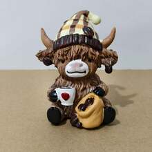 1/2pcs Coffee Highland Cow Figurine, 3D Highland Cow Statue, Farm Cow Decor, Seasonal Holiday Decoration For Christmas, Thanksgiving, Valentine's Day, Gift For Cow Lovers, Coffee Shop Decor, Cute Animal Design - Multicolor - View 9
