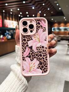 Soft Pink Lily Flower & Leopard Print Shockproof Phone Case Compatible With IPhone 11, 12, 13, 14, 15, 16, 13 Pro Max, 16 Plus, XR, 7, 8 Plus, 17 Pro Max, AIR, Series - Pink - View 4