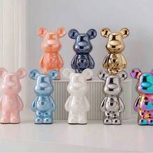 1pc Ceramic Melted Glaze Depressed Bear Sculpture, Lead-Free Reinforced Anti-Breakage Collectible Art Piece, Luxurious Artistic Toy Style, Ideal For Displaying On Liquor Cabinet, Entryway, Or Whiskey Rack, Perfect High-End Home Decor - Multicolor - View 2