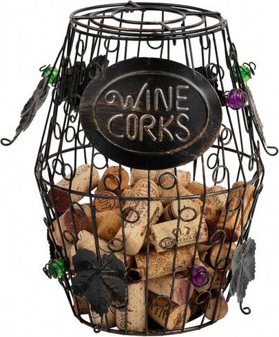 Mind Reader - Barril Decorativo de Corcho para Vino, Accesorios de Barra, Almacenamiento, Organizador de encimera, Metal, 6.5 Pulgadas de Largo x 6.5 Pulgadas de Ancho x 9.5 Pulgadas de Alto, Negro