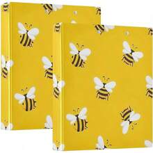 Carpeta de 3 anillos impresa de 1.5 pulgadas, carpeta de anillos en D con bolsillos, carpetas decorativas para la escuela universitaria u oficina, lindas abejas de dibujos animados blanco y amarillo - talla únicax1 - Ver 1