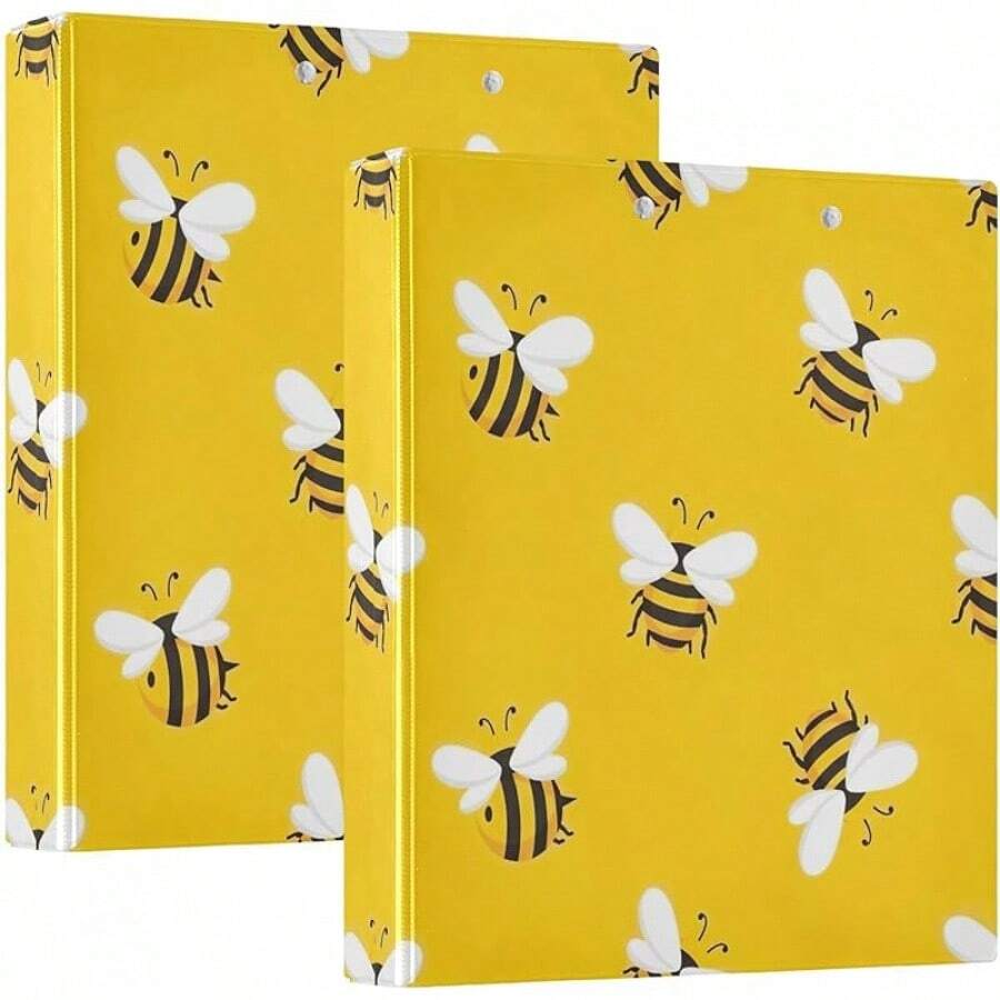 Carpeta de 3 anillos impresa de 1.5 pulgadas, carpeta de anillos en D con bolsillos, carpetas decorativas para la escuela universitaria u oficina, lindas abejas de dibujos animados blanco y amarillo - talla únicax1 - Ver 1