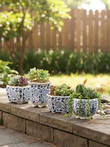 1pc/6pcs Blue & White Ceramic Succulent Planter, Chinese Porcelain Flower Pot With Drainage Hole, Small Bonsai/Cactus Pot, Suitable For Indoor Home Decor, Office Desk And Garden (Plants Not Included) - Multicolor - View 8