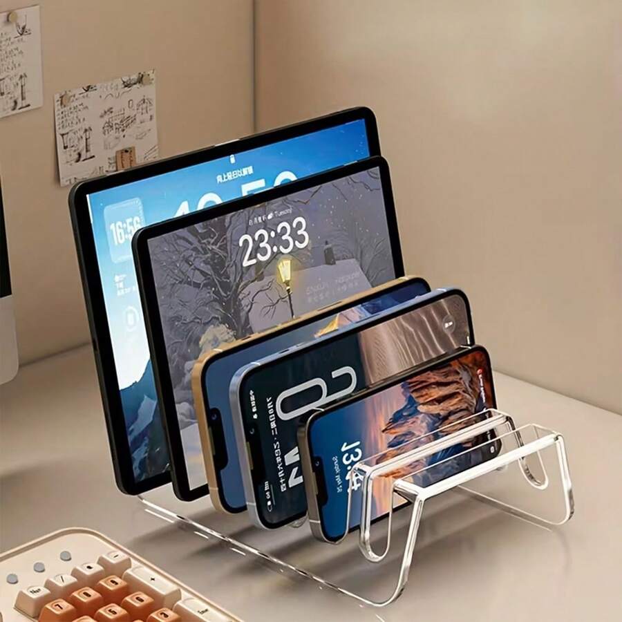 1 pieza Estación de carga acrílica para múltiples dispositivos, organizador de compartimentos transparente para teléfonos, tabletas, iPads, base estable, alta capacidad