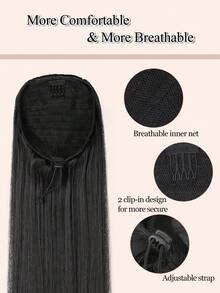 Long Straight Drawstring Ponytail Extensions Black Brown Blonde 34/36inch Long Fake Pony Tail Natural Soft Clip In Hairtail Extension Synthetic Heat Resistant Ponytail Hairpiece For Women Daily Wear ﻿1pc - Multicolor - View 3