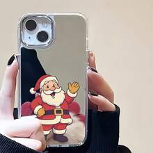 La funda de espejo con diseño navideño de Papá Noel funciona como espejo y es compatible con  17,  16 Pro Max,  15 Pro Max,  13 y  12. Fabricada en TPU, ofrece protección contra golpes y caídas. Un regalo perfecto para familiares, amigos, ocasiones especiales, parejas y celebraciones navideñas, de cumpleaños o festivas. - Plateado - Ver 1