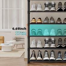 1pc Simple Multi-Tier Shoe Rack With Dust-Proof Storage Shelf, Space-Saving Organizer For Entryway, Bedroom, Dorm, Office, Under Desk, Sturdy Metal Frame, Multifunctional Shelving Unit Perfect For Home Organization And Footwear Display - Multicolor - View 7