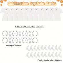 60个双面热升华空白贴纸，时尚DIY木制首饰制作工具，带塑料固定夹钥匙扣，适用于创意钥匙扣和吊坠装饰，派对礼物，送给朋友的理想礼物，包包装饰吊坠 - 彩色 - 查看 5