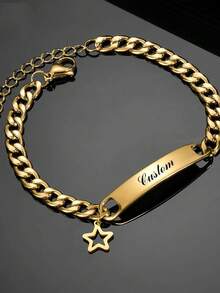 Customized Engraved Stainless Steel Bracelet, Charm Bracelet With Crown, Star, Heart And Butterfly - Personalized Curved ID Chain Gift For Birthday, Valentine's Day, Mother's Day, Thanksgiving - Multicolor - View 8