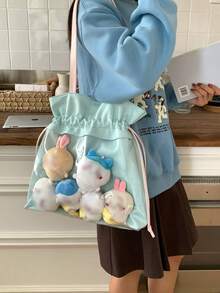 1pc Anime-Inspired Dopamine Drawstring Shoulder Bag, Fashionable Creative Small Food Quantity Transparent Decorative Bag, Drawstring Design Adds Stylish And Refined Touch, Minimalist Soft Girl Crossbody Bag, PU Material Magnetic Closure, Can Be DIY Ita Bag To Hold Figurines And Accessories, Suitable For Commuting, Attending Comic Conventions, Displaying Anime Merchandise, Shopping, Parties, And More - Silver - View 6
