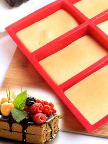 1个长方形9孔硅胶可重复使用蛋糕巧克力烘焙模具，适用于面包店、DIY和家庭厨房 - 紅色 - 查看 1