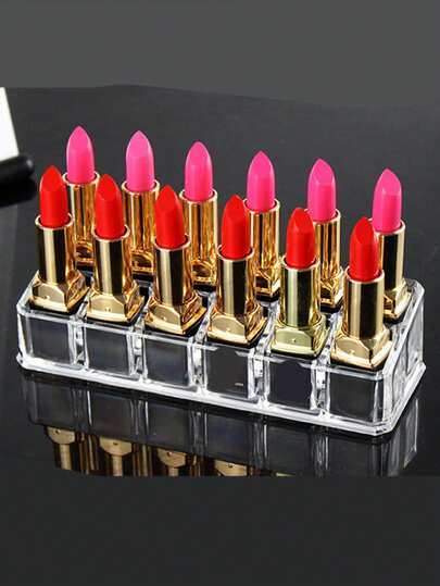 1个透明亚克力12格口红唇彩展示架，桌面水晶化妆品收纳盒