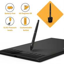 UGEE M708 V3 Tableta Gráfica Digital, 10 "x 6" Gran Tableta de Dibujo con 8 Teclas Rápido, Lápiz Capacitivo Sin Batería de 8192 Niveles de Presión Compatible con  OS, Windows, Android, Linux - alambre - Ver 8