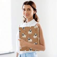 Carpeta de 3 anillos impresa de 1.5 pulgadas, carpeta de anillos en D con bolsillos, carpetas decorativas para la escuela universitaria u oficina, lindo perro pug café - talla únicax2 - Ver 3